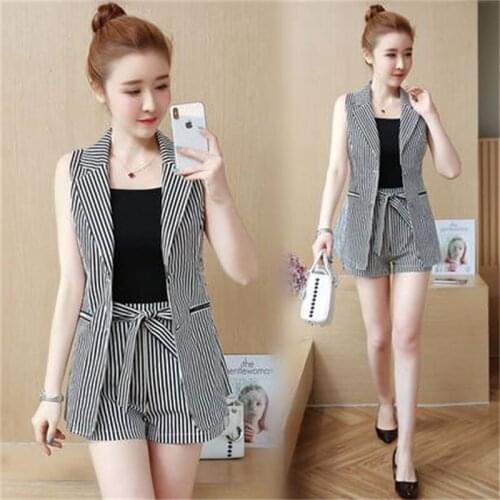 2018 summer new Korean women ladies fashion clothes three-piece Hong Kong flavor qualities ocean summer shorts suit tide