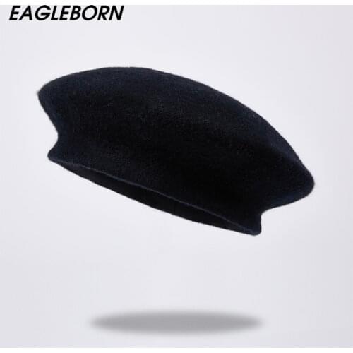 Women Hats Black Pink Hat Berets Barette Hat 100% Wool Solid Beret Caps for Women Winter Fashion Beret Fall Hats for Women 2020