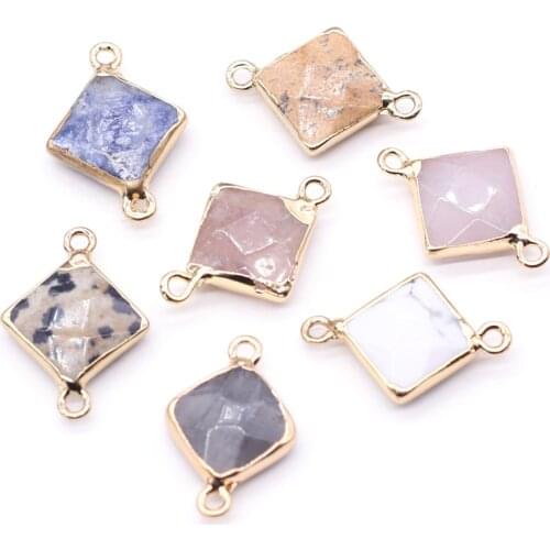 Natural Stone Pendants Connectors Square Faceted Crystal Agates Howlite Stone Charms for Jewelry Making Necklace Bracelet Gift