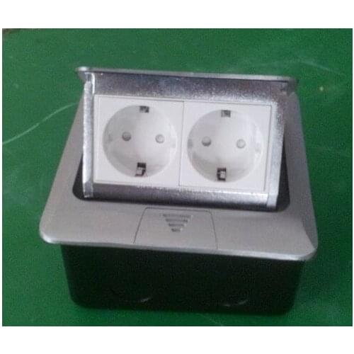 Silver aluminum pop up floor socket 2EU power for Russian and European country earthed plug socket case