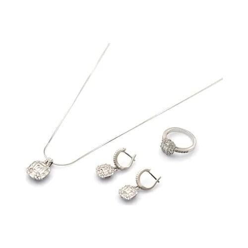 Ring Earrings Necklace 925 Sterling Silver 3'lü Baget Set