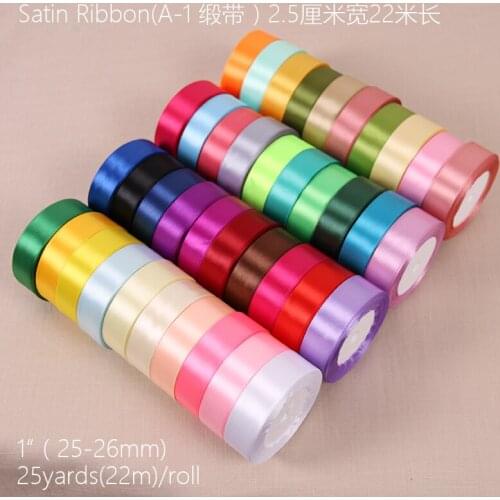 1" 25mm Silk Satin Ribbons 22Meters Length Wedding Decoration DIY Roses Crafts Supplies White Red Green Blue Pink Ribbons