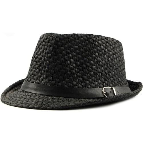 QPALCR Jazz Hats Women Fashion Simple Sun Hat Summer Sunscreen Breathable Straw Hat Male Black Top Hat Casual Panama Cap