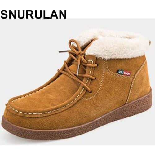 SNURULAN Women Winter Boots 2018 Snow Boots Women Genuine Leather Ankle Boots for Women Warm Furry Ladies Winter ShoesE590