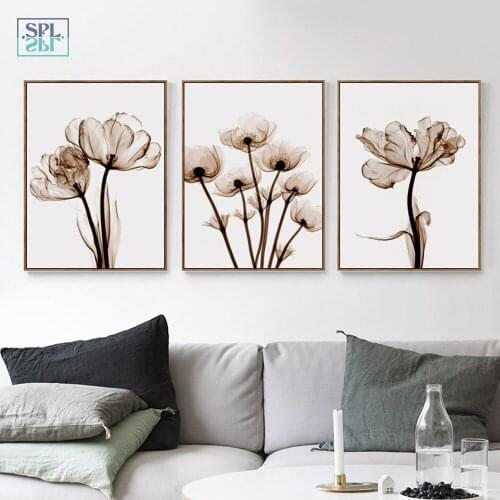 SPLSPL 3pcs Transparent Flower Canvas Art Print Poster and Painting Wall Picture for Living Room Decoration No Frame