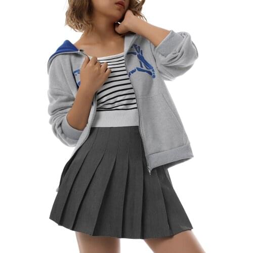 Girls Long Sleeve Hoodie Spring Autumn Ladies Leisure Style Finger Printing Zipper Coat Loose Hooded Tops