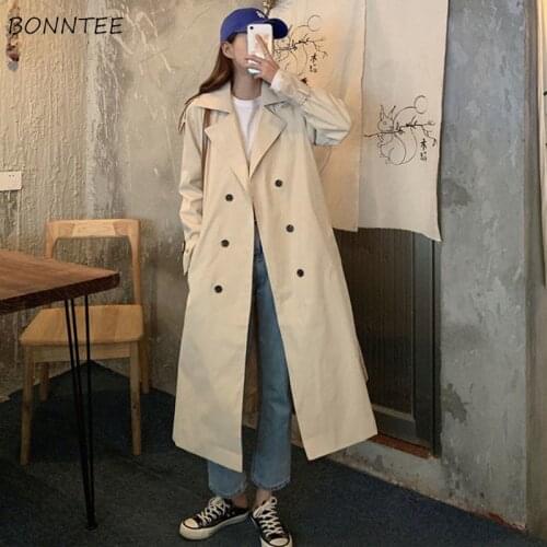 Trench Women Elegant Solid Student Loose Stylish Korean Style Autumn Simple Popular Female Overcoat College All-match Chic Lazy