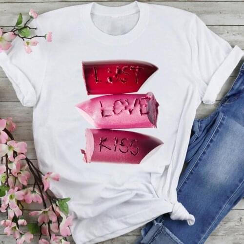Women Graphic Sexy Lip Make Up Short Sleeve Cartoon Fashion Summer Female Clothes Print Short Sleeve Tops Tees Tshirt T-Shirt