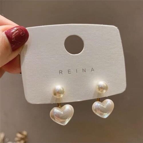 Korean Fashion White Pearl Stud Earrings for Women Simple Cute Heart Earrings Elegant Pendientes Jewelry Gift