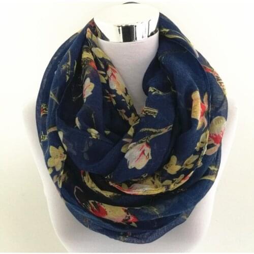 New Women Ladies Fashion Viscose Cotton big flowers scarf Rose Floral Printed Cotton Voile infinity Scarf