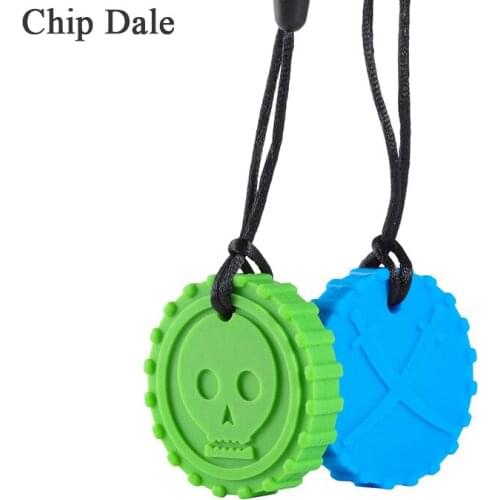 Chip Dale 5pcs Skull Pattern Silicone Necklace Baby Round Pendant Sensory Toys for Autism BPA Free Food Grade Silicone Teether