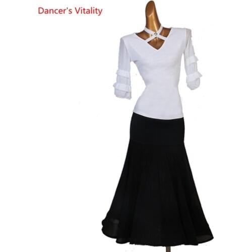 Modern Dance Woman Temperament Mesh Top Practice Clothes ballroom Dancewear Tango Dancing Female Sexy Training Skirt Suit