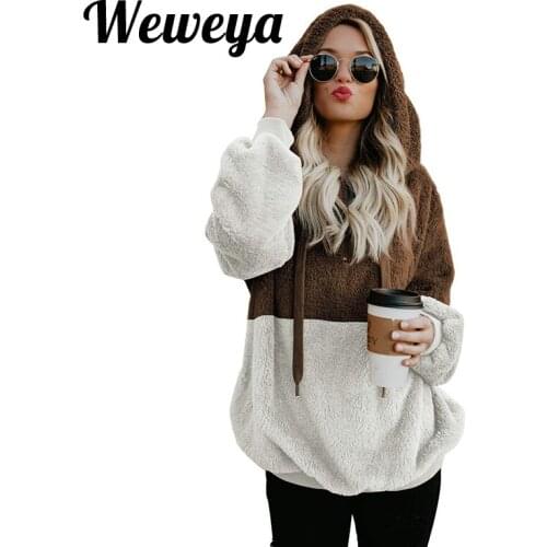 Weweya Plus S-5XL Hoodies Women Brand Tracksuit Female Solid Hooded Sweatshirts Winter Pullovers Casual Outwear Women Clothing