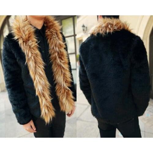 Winter faux fox fur coats mens thicken warm loose casual overcoat mens leather jackets and coats masculino chaqueta hombre black