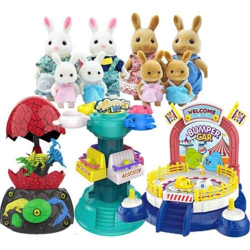 1:12 Bumper Car Amusement Park Forest Animal Family Dinosaur Egg Jumping Lift DIY Assembled Amusement Park Puzzle Model Toy Gift