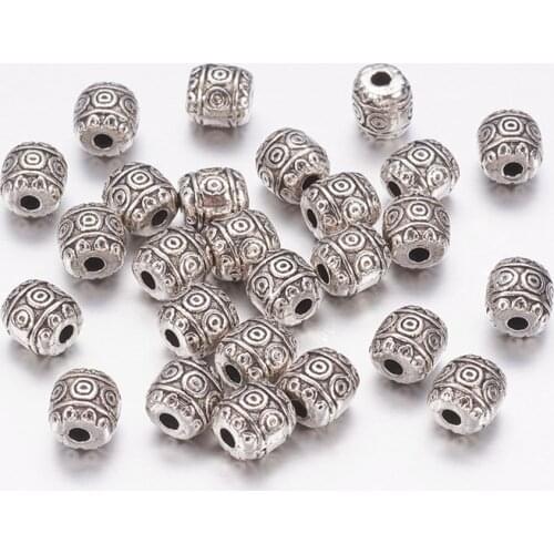 1000pcs Barrel Tibetan Silver Beads for Jewelry Making Lead Free & Nickel Free & Cadmium Free 6x6mm hole: 2mm