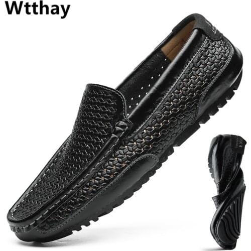 2021 Summer Men Shoes Casual Luxury Brand Genuine Leather Mens Loafers Moccasins Italian Breathable Slip on Boat Shoes Wtthay