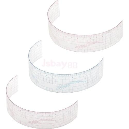 3pcs Reusable Plastic Permanent Makeup Eyebrow Grooming Stencil Microblading Measure Measuring Tattoo Eye Brow Shaper Ruler