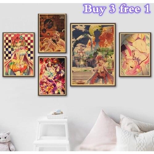 Anime NO GAME NO LIFE Retro Posters Kraft Paper Prints Home Room Bar Club Wall Decor Wall Stickers
