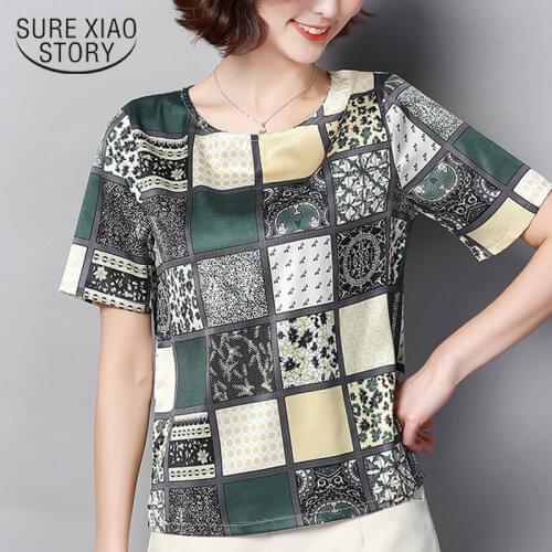 Plus size tops camisas mujer plaid print chiffon blouse women tops blusas mujer de moda 2021 short sleeve women shirts 3959 50
