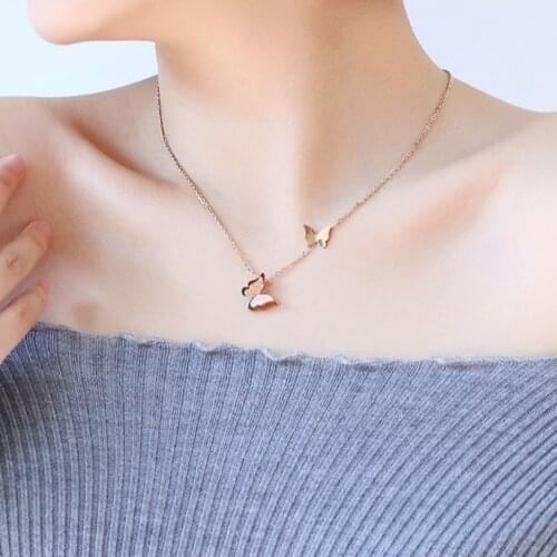 316L Stainless Steel 2021 New Fashion Upscale Jewelry Matte 2 Layer Butterfly Charms Chain Choker Necklaces Pendants For Women