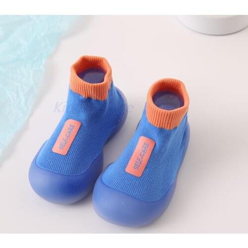 Baby Blue Sock Shoes Nonslip Floor Walker Rubber Soft Sole Slippers for Newborn Anti-slip Infant Terry Thick Socks Knit Boots