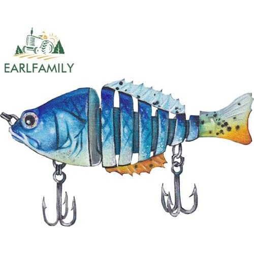 EARLFAMILY 13cm x 7.8cm for Blue Fishing Lure Car Sticker Waterproof Decal DIY Stickers JDM Accessories Anime Window Decals