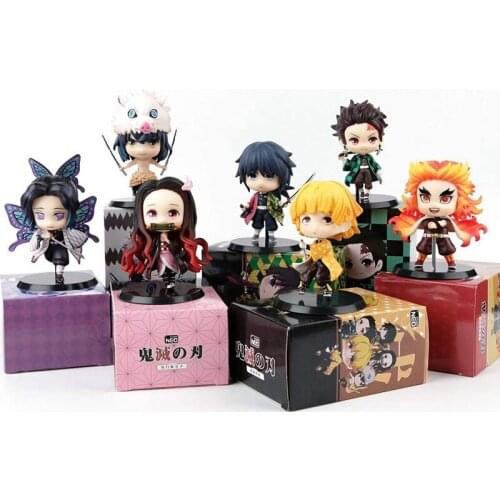 7 Styles Demon Slayer Action Figure Q Version Ornaments Agatsuma Zenitsu Kamado Tanjirou Kamado Nezuko Model Toys 8cm