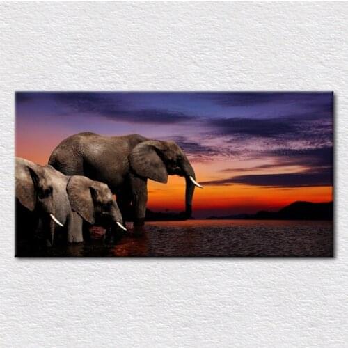 Canvas prints Africa elephant painting reproduction from photos for bedding room or sofa wall with size 16"x32" free shipping
