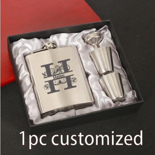 Flasks Personalized Custom Engraved 7oz Stainless Steel Flasks Sets For Him Her Weddings True Metal Leather JH067