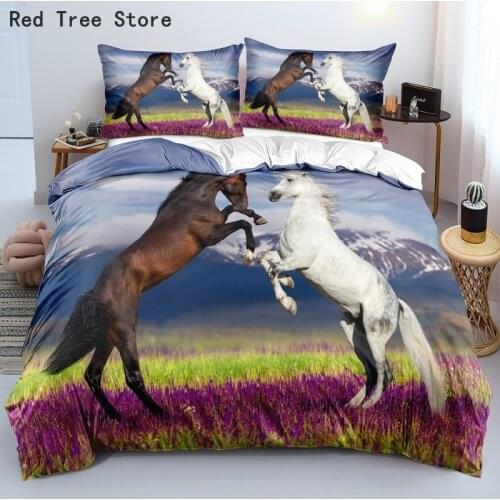 Horses Printed Duvet Cover Set Twin Full Queen King Bedding Comforter Kids Bedspread Soft Lightweight Quilt Animals Home Textile