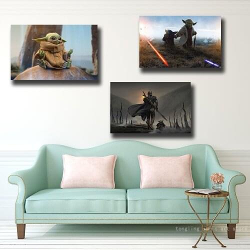 The Mandalorian Star Wars Yoda Canvas Painting Wall Art Poster Hand Painted Prints On Canvas For Living Room Home Decoration