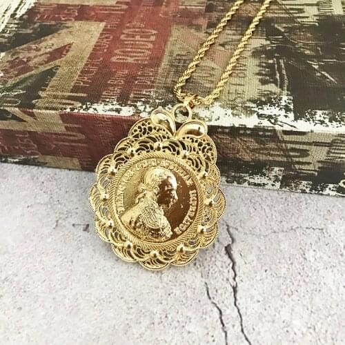 Fashion Gold Color Head Pendant Jewelry Yellow Gold Filled Arab Pendant Necklaces Chains
