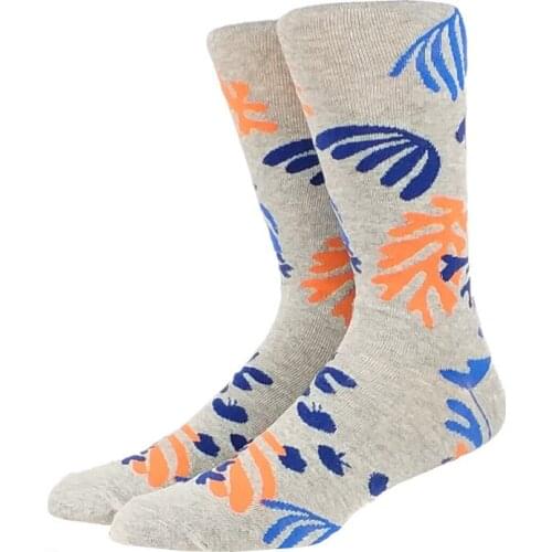 Men Gray Leaves Happy Socks