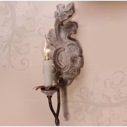 French wood wall lamps antique rustic iron wall sconce retro wall lights for farmhouse bedroom hallway balcony living room foyer