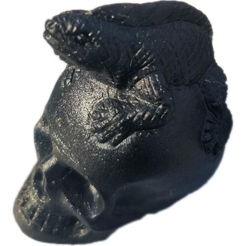 Natural Black Obsidian Lizard Head Skull Figurine Hand Carved Quartz Animal Statue Healing Crystal Stone Home Decoration Craft