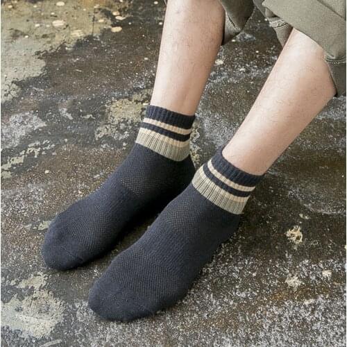 Autumn Winter Mens Medium Tube Socks, Soles, Waist Socks, Breathable Mesh Socks, Classic Striped Socks, Cotton Socks M201013