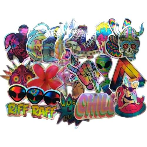 NEW 21pcs/pack Cartoon ET ufo Laser toy Stickers For suitcase skateboard laptop motorcycle toys flash waterproof Graffiti decals