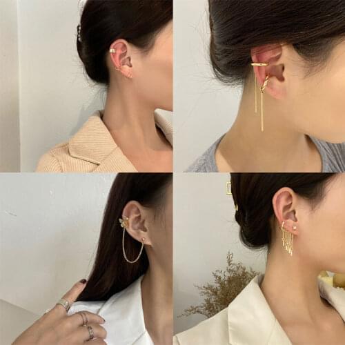 New style 925 silver needle Korean long chain earrings butterfly ear bone clip pearl earrings without pierced earrings