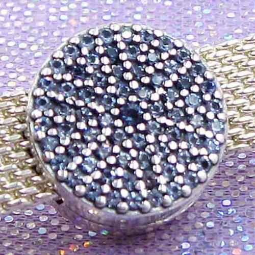 Original Reflexions Pave Round Blue Crystal Clip Stopper Beads Fit 925 Sterling Silver pandora Charm Bracelet Bangle Diy Jewelry