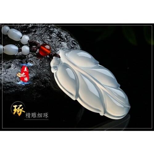 Natural agate white jade pendant necklace leaves jade women men jade necklaces pendants jade jewelry