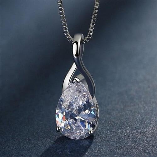New Lady 925 Silver Necklace Female Accessories Choker Trendy Crystal Water Drop Pendant Necklace Women Jewelry Fast Shipping
