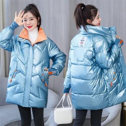 2021 New Winter Parkas Women Jacket Casual Long Sleeve Glossy Warm Long Coat Female Cotton Pdded Parka Outerwear Plus Size