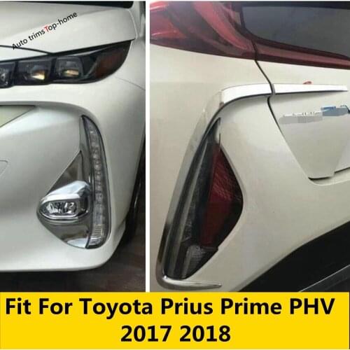 Yimaautotrims Front + Rear Fog Lights Lamps Eyelid Eyebrow Cover Trim Fit For Toyota Prius Prime PHV 2017 2018 Chromium Styling