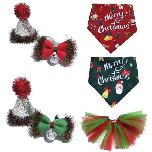 Christmas Pet Dogs Caps Bow Tie Collar Cat Dog Festival Bandana Costume Pet Sequin Headwear Cap Hat Christmas Party Accessories