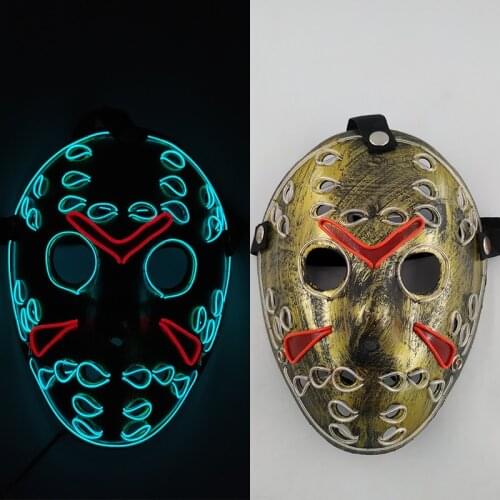Glowing Hockey EL Wire Mask Cosplay Movie Killer Jason Voorhees Horror Face LED Mask For Halloween Party Decoration