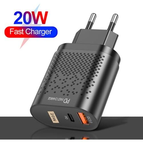 QC3.0 20w usb type c charger quick charge mobile phone charger For Iphone 12 Samsung Xiaomi Ipad Huawei 2 ports wall chargers
