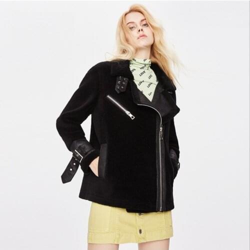 2021 winter new Thickened short coat zipper womens jacket Fur Long Sleeved Locomotive Lapel Female Coat PU Tops