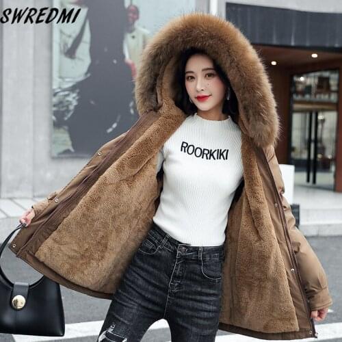 SWREDMI Winter Jackets Women Warm Fur Coat Female Slim Fashion Padded Clothing Snow Wear Thicken Parka S-3XL Hooded