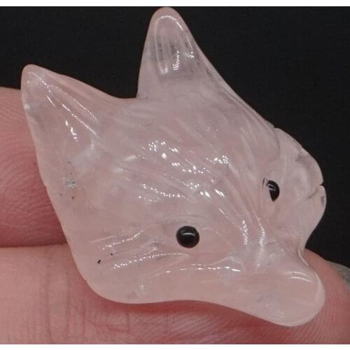1.3" Fox Head Pendant Figurine Rose Quartz Gems Animal Statue Carved Stone Carving Crystal Healing Necklace Jewelry Man Fashion